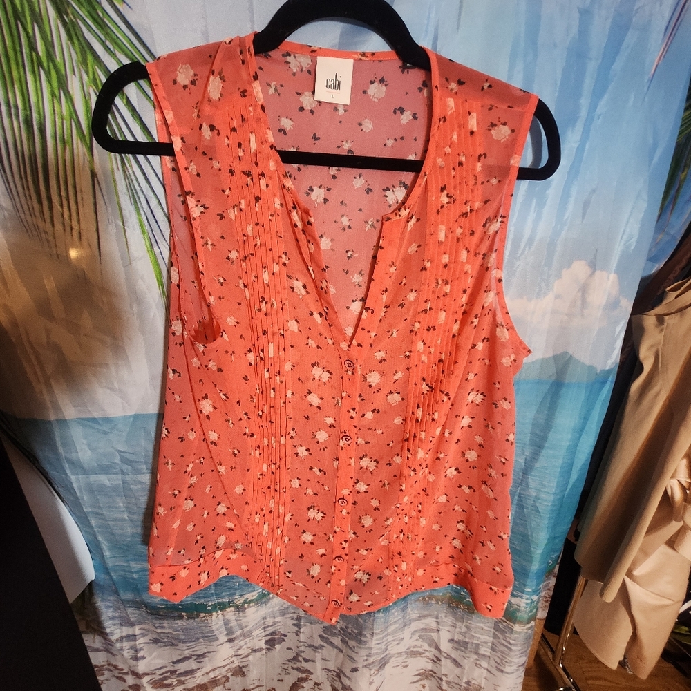 CAbi 5350 Pintuck Sleeveless Blouse Size L